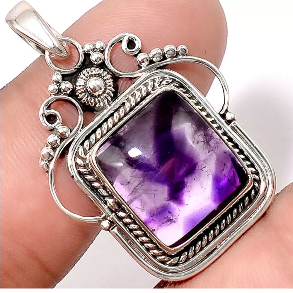 Super Amethyst 23 in Ornate Sterling Pendant